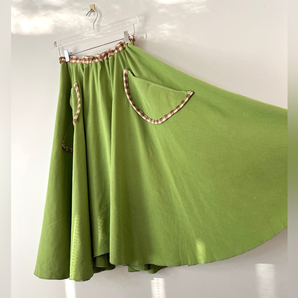 Handmade Avocado Green Linen Full Circle Skirt Cottagecore
